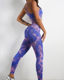 Women Tie Dye Sling Sports Bra High Waist Slim Yoga Running Pants Sets Yoga Two-piece S-L