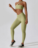 Woman One Shoulder Slash Neck Bra V Waist Leggings Yoga Two-piece Pants Sets S-XL