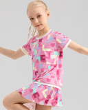 Summer Bubble Printed Girls O Neck Short Sleeve Sports T-shirts Pink Yellow Purple Rosy 120-150