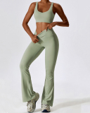 Women Autumn Hot Sale U Neck Bra High Waist Pants Sets Black Brown Green Khaki Apricot S-XL
