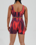 Aurora Printing Summer New Sports Bra Shorts Sets Yoga Two Piece Sets S-L
