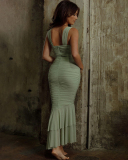 Sleeveless Women Skinny Pleated Fishtail Dress