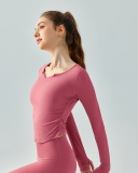 Long Sleeve V Neck Soft Fitness Running Sports Slim Breathable Quick Drying Yoga Tops Brown Pink Black Gray S-XL