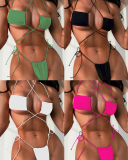 Wholesale Strappy Solid Color Two-piece Swimsuit (No Pad)