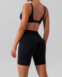Women Quick Dry Tight Running Training Shorts Sets Yoga Two-piece Sets Black Beige Deep Brown Light Green Mocha S-XL