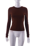 Hot Sale Women Long Sleeve O Neck Solid Color Slim Basic T-shirt XS-L