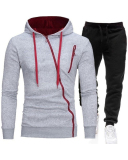 Men's Long Sleeve Sports Irregular Zipper Hoodies Coat Pants Two Pieces Sets White Black Gray S-4XL