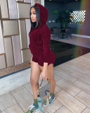 Women Solid Color Hoodies Long Sleeve Coat Sexy Velvet Short Sets Two Pieces Outfit S-2XL