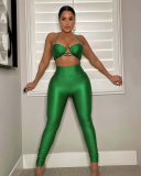 Women Sexy Bra Top High Waist Pants Sets Two Pieces Outfit White Black Green S-XL