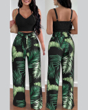 Women Printed Solid Color Slim Vest High Waist Florals Pants Sets Two Pieces Outfit Black Apricot Yellow Purple Rosy Yellow Green Red S-2XL