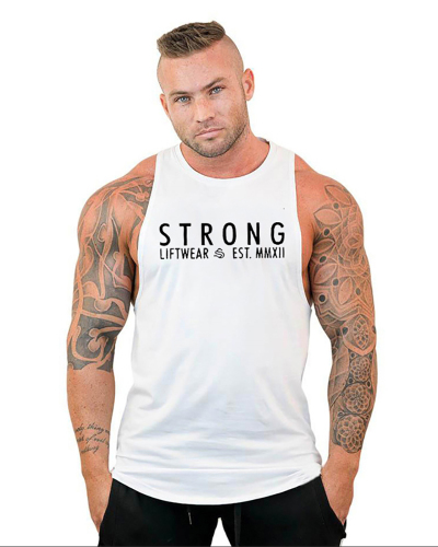 Men's Sports Muscle Training Sleeveless T-Shirt Loose Bodybuilding Words Trend Male Fitness Vest White Gray Black Red Yellow Blue M-3XL