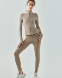 Woman Autumn Long Sleeve Solid Color Slim Yoga Warm Coat Mid Gray Khaki Brown Black S-XL