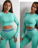 Women Active Wear Autumn Winter Long Sleeve O Neck High Waist Pants Sets S-L