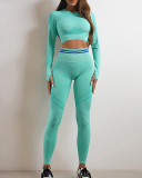 Women Active Wear Autumn Winter Long Sleeve O Neck High Waist Pants Sets S-L