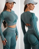 Women Active Wear Autumn Winter Long Sleeve O Neck High Waist Pants Sets S-L