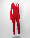 Solid Color Long Sleeve Women Sporty Jumpsuit S-XL