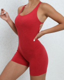 Ruched Hips Quick Dry Back Criss Sleeveless Popular Yoga Romper S-L