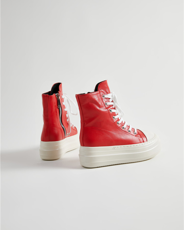 High-Top Shoes For Women Side Zipper Canvas Laces Platform Shoes