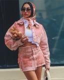 Jean Pink Fashion Cute Two Piece Skirt Set S-L