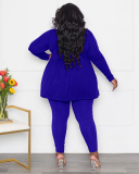 Women Long Sleeve Solid Color Pants Sets Plus Size Two Piece Sets Black Purple Blue Orange L-4XL