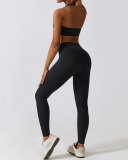 Women Square Collar Bra High Waist Side Pocket Pants Sets Yoga Two Piece Sets s-xl