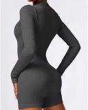 Half Zipper Solid Color Long Sleeve Women Yoga Jumpsuit S-L