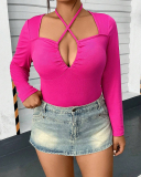 Plus Size Long Sleeve Rosy Casual Tops XL-3XL