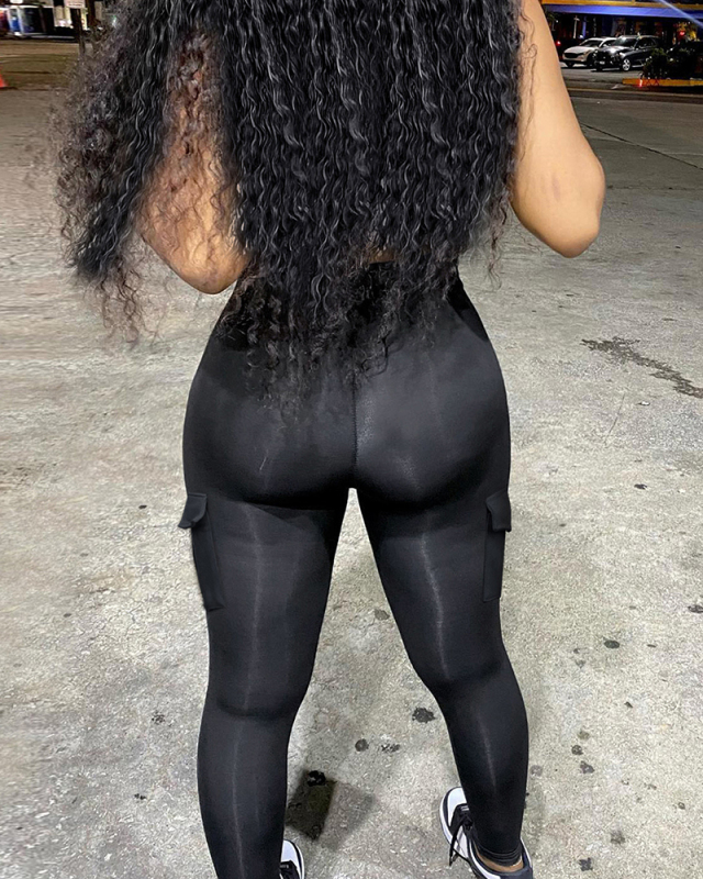 Black Women Sleeveless Sexy Pockets Jumpsuit XS-XL