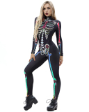 Skeleton Digital Print Tight Halloween Jumpsuit