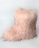 Faux Fox Raccoon Fur Boots for Women Fuzzy Fluffy Furry Round Toe Suede Winter Comfy Plush Warm Short Snow Bootie Flat Shoes Mid-Calf Boots Outdoor Indoor