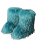 Faux Fox Raccoon Fur Boots for Women Fuzzy Fluffy Furry Round Toe Suede Winter Comfy Plush Warm Short Snow Bootie Flat Shoes Mid-Calf Boots Outdoor Indoor