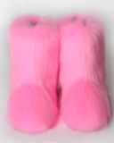 Faux Fox Raccoon Fur Boots for Women Fuzzy Fluffy Furry Round Toe Suede Winter Comfy Plush Warm Short Snow Bootie Flat Shoes Mid-Calf Boots Outdoor Indoor