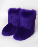 Faux Fox Raccoon Fur Boots for Women Fuzzy Fluffy Furry Round Toe Suede Winter Comfy Plush Warm Short Snow Bootie Flat Shoes Mid-Calf Boots Outdoor Indoor