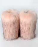 Faux Fox Raccoon Fur Boots for Women Fuzzy Fluffy Furry Round Toe Suede Winter Comfy Plush Warm Short Snow Bootie Flat Shoes Mid-Calf Boots Outdoor Indoor