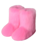 Faux Fox Raccoon Fur Boots for Women Fuzzy Fluffy Furry Round Toe Suede Winter Comfy Plush Warm Short Snow Bootie Flat Shoes Mid-Calf Boots Outdoor Indoor