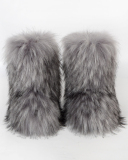 Faux Fox Raccoon Fur Boots for Women Fuzzy Fluffy Furry Round Toe Suede Winter Comfy Plush Warm Short Snow Bootie Flat Shoes Mid-Calf Boots Outdoor Indoor