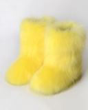 Faux Fox Raccoon Fur Boots for Women Fuzzy Fluffy Furry Round Toe Suede Winter Comfy Plush Warm Short Snow Bootie Flat Shoes Mid-Calf Boots Outdoor Indoor