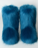 Faux Fox Raccoon Fur Boots for Women Fuzzy Fluffy Furry Round Toe Suede Winter Comfy Plush Warm Short Snow Bootie Flat Shoes Mid-Calf Boots Outdoor Indoor