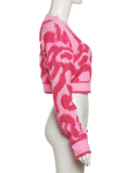 Women Long Sleeve Colorblock Sweety Sweater Coat Cardigan Pink Black S-L