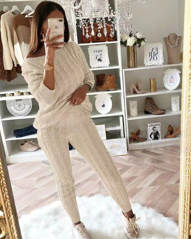 Hot Sale Long Sleeve Sweater Pants Sets Two Pieces Outfit S-5XL