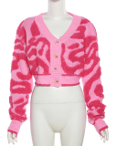 Women Long Sleeve Colorblock Sweety Sweater Coat Cardigan Pink Black S-L