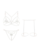 Xmax Gift Rose Pearl Sexy Gartered Hollow Out Bra Set Teddies