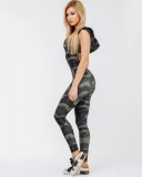 Women Camo Hoodie Hollow Out Back Sleeveless Activewear Yoga Jumpsuit S-XL