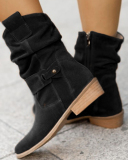 Popular Women Vintage Suede Winter Warm  Side Zipper Mid-Calf Boots Black Deep Gray Apricot Brown Dark Brown 34-43