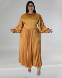 Long Sleeve Crew Neck Ruched Plus Size Dresses L-5XL