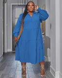 Long Sleeve Lapel Fashion Plus Size Dresses L-4XL