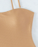 Solid Color Gold Zipper Fashion Strap One-piece Swimsuit S-XL