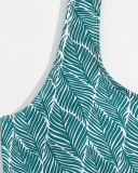 Fashion Printed One Shoulder Two Piece Kid Swimwear Green 140-170
