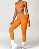 Women Sling Sports Bra Side Pocket Legging Yoga Two-piece Pants Sets S-XL