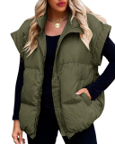 Solid Color Sleeveless Oversize Fashion Stand Collar Casual Jackets S-XL